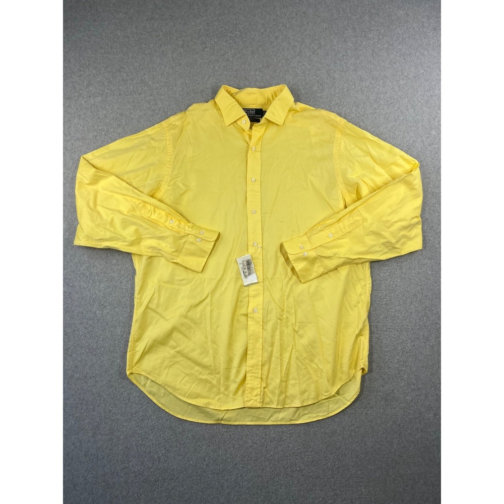 Vintage Polo Ralph Lauren Regent Shirt Mens L Yellow Classic Fit Long Sleeve
